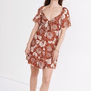 Madewell Silk Tie-Front Mini Dress in Sunflower Season Size 2
